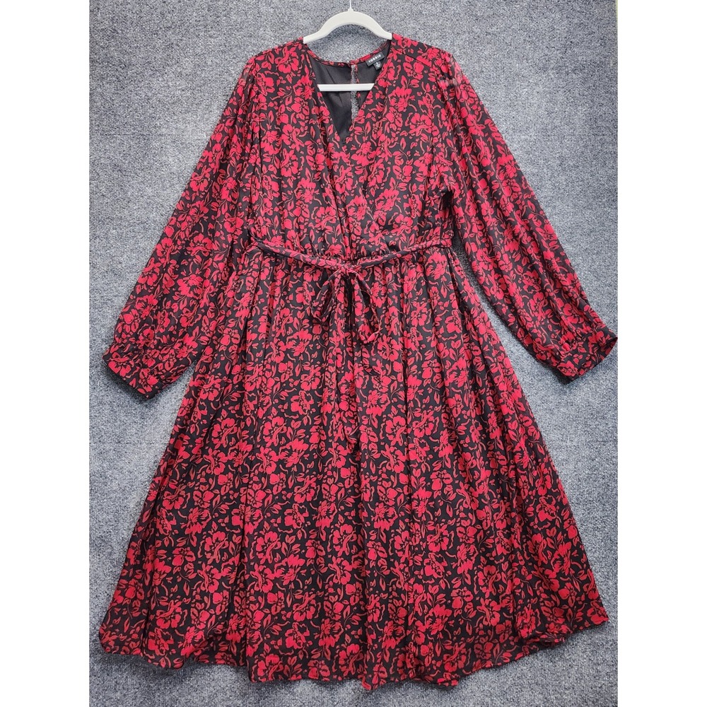 Torrid Womens Red Floral Whimsigoth Cottagecore Faux Wrap Chiffon Midi Dress 2